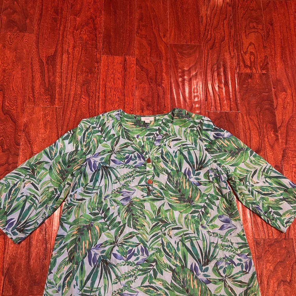 J Jill vibrant pop over cotton 3/4 sleeve lightweight boxy tropical top med Airy - Picture 2 of 4